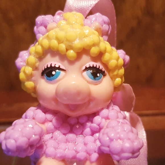 1986 Muppet Babies Miss Piggy Figure Hand Crafted Beaded Ornament Vintage - Picture 3 of 11
